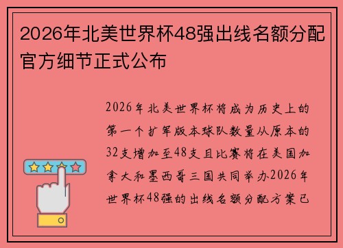 2026年北美世界杯48强出线名额分配官方细节正式公布